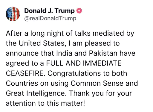 US President Donald Trump message