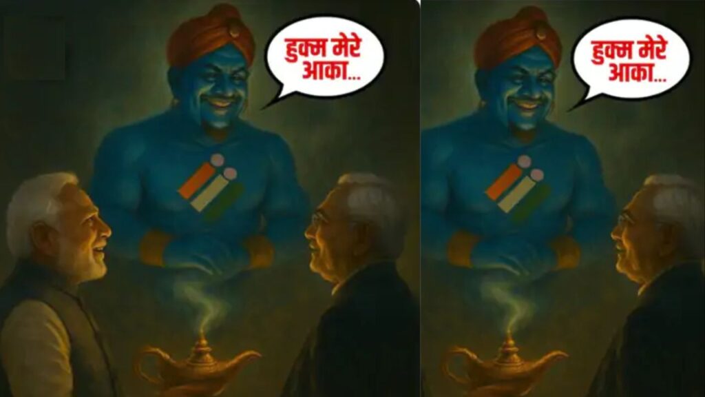 बिहार में फोटो को लेकर सियासी बवाल: कांग्रेस ने चुनाव आयोग को बताया ‘जिन्न’, पीएम-सीएम को कहा ‘आका’