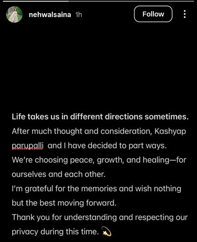 Saina Parupalli Kashyap Separation
