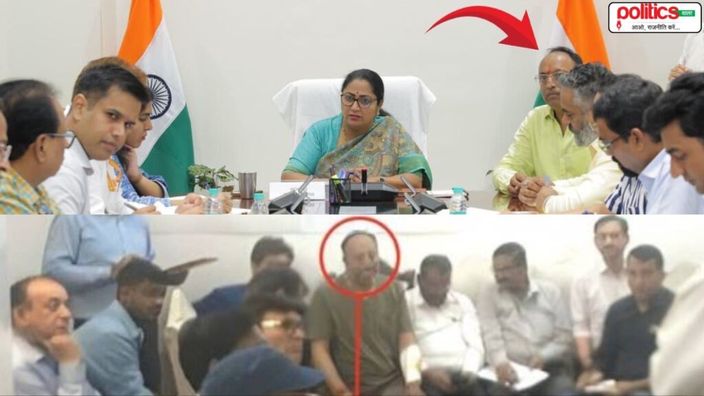 दिल्ली में ‘फुलेरा पंचायत’ की सरकार: अफसरों की मीटिंग में CM रेखा गुप्ता पति के साथ नजर आई