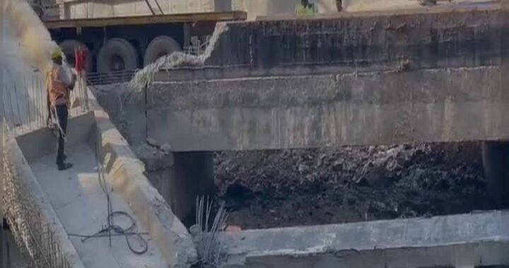 ग्वालियर में एलिवेटेड रोड किनारे धंसी सड़क, 4 मकानों में आई दरारें